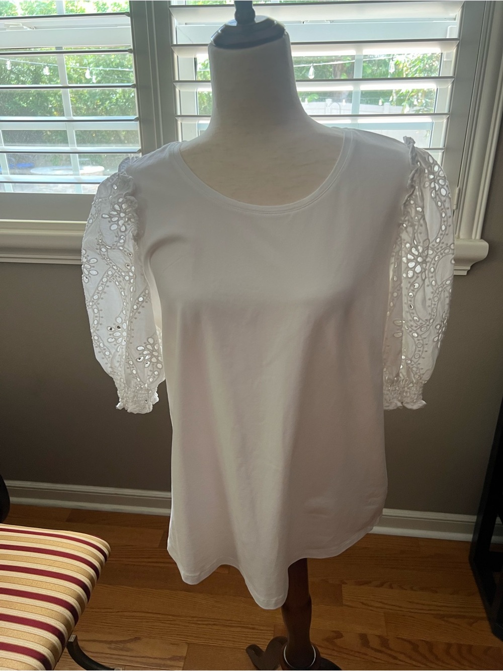White Eyelet Puff Sleeve Top - Chico’